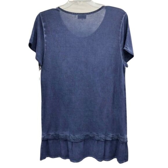 Crosby Blue Layered Hem Blouse Top Womens L NEW Rayon Short Sleeve Casual - Picture 2 of 8